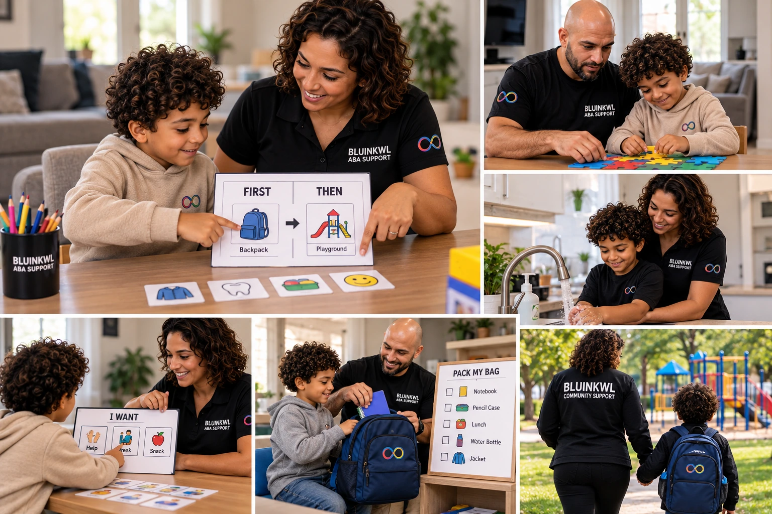 BLUINKWL in-home and community ABA support including communication, daily living and community skills