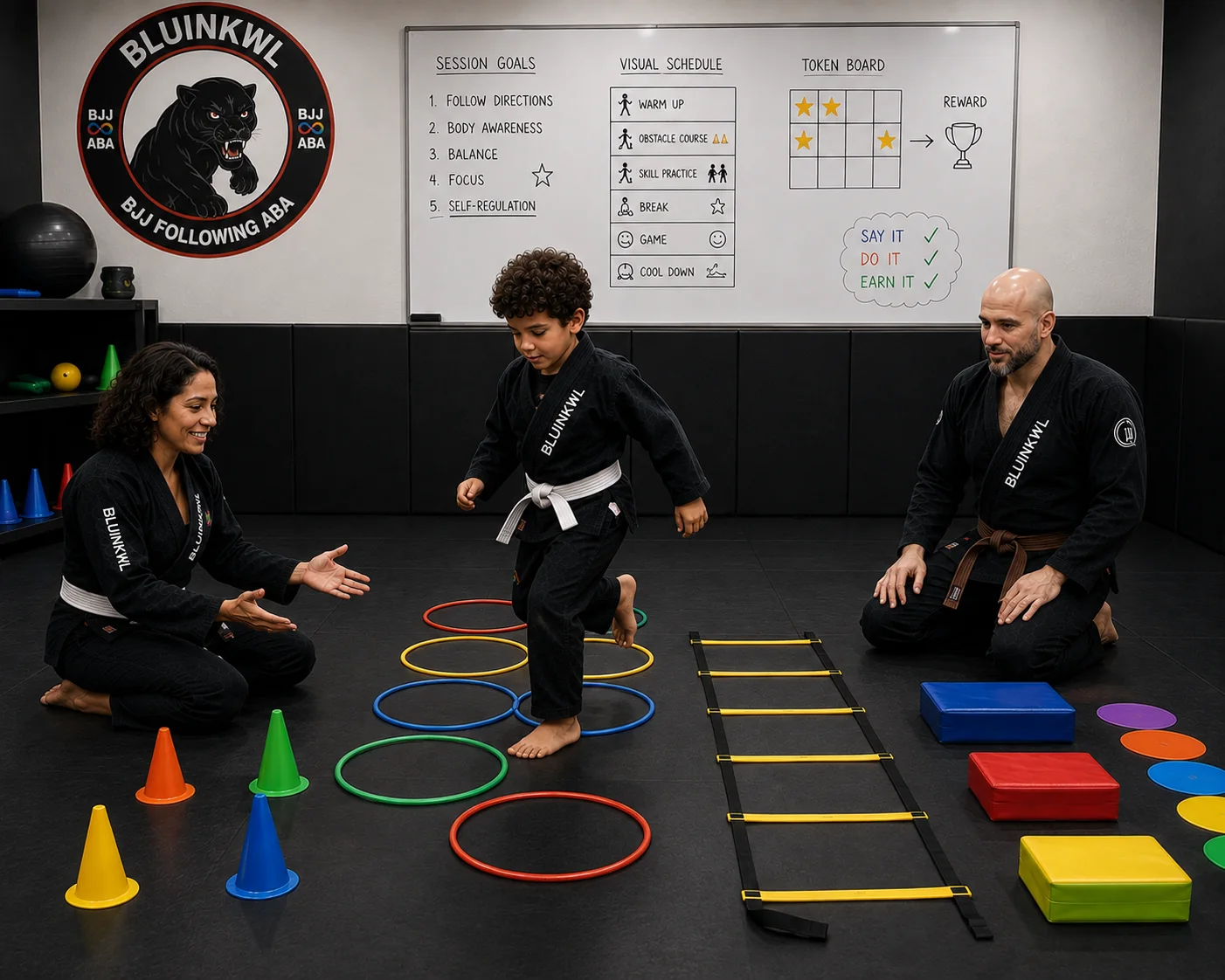 Child completing a structured movement session with BLUINKWL instructors